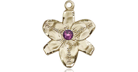 14kt Gold Chastity Medal with a 3mm Amethyst Swarovski stone