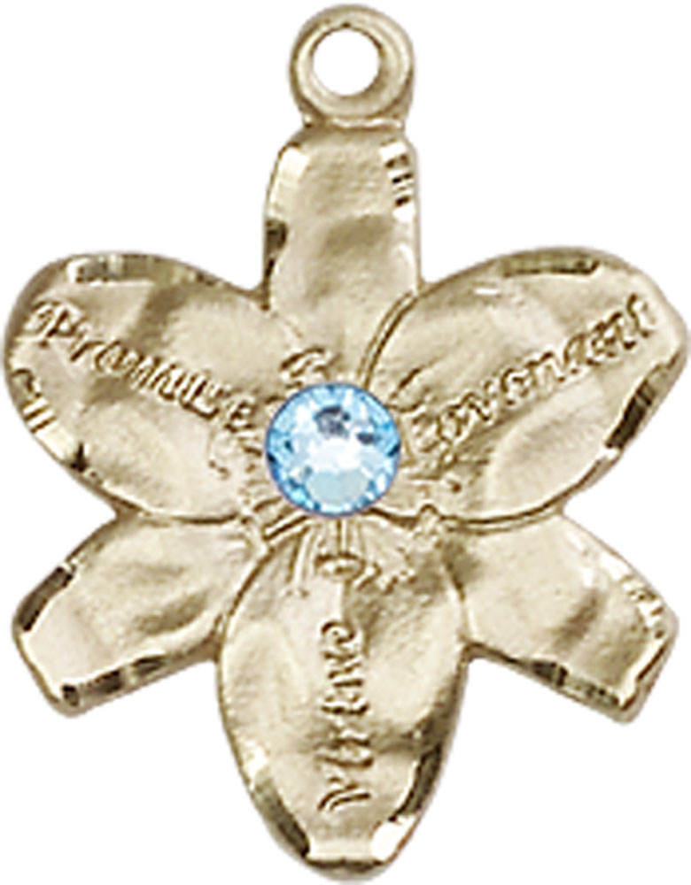 14kt Gold Chastity Medal with a 3mm Aqua Swarovski stone