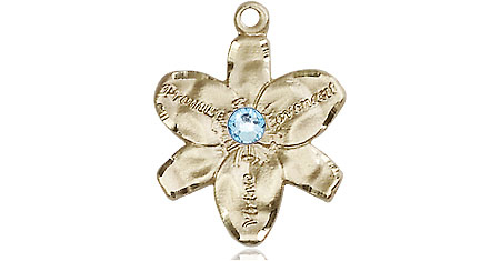 14kt Gold Chastity Medal with a 3mm Aqua Swarovski stone