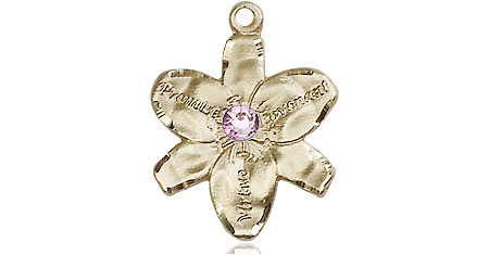 14kt Gold Chastity Medal with a 3mm Light Amethyst Swarovski stone