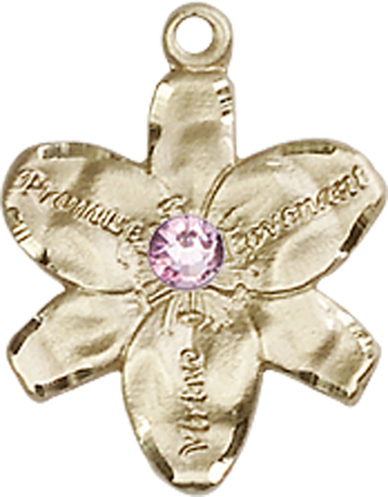 14kt Gold Chastity Medal with a 3mm Light Amethyst Swarovski stone