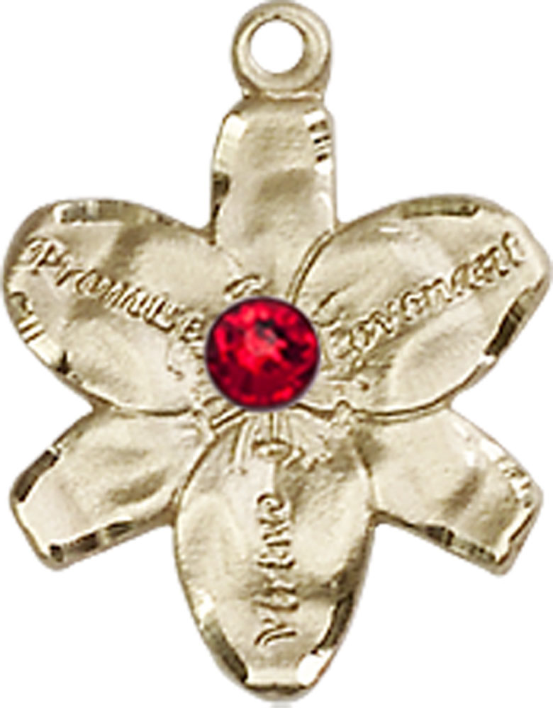 14kt Gold Chastity Medal with a 3mm Ruby Swarovski stone