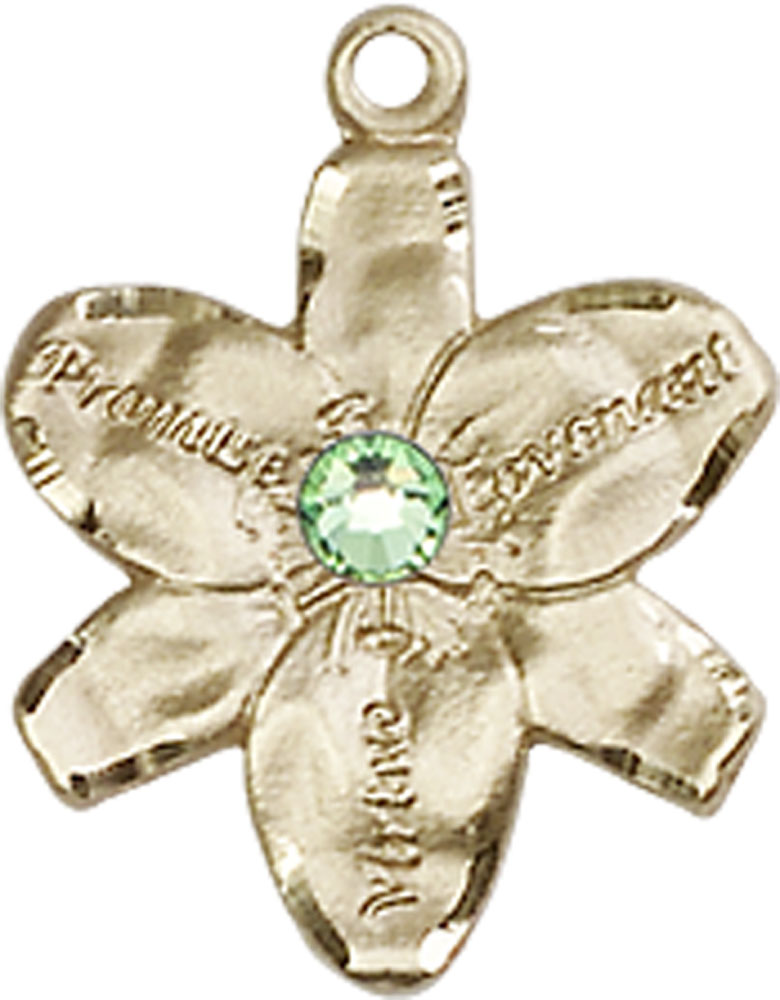 14kt Gold Chastity Medal with a 3mm Peridot Swarovski stone