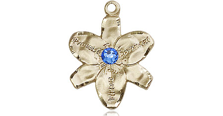 14kt Gold Chastity Medal with a 3mm Sapphire Swarovski stone
