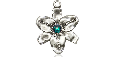 Sterling Silver Chastity Medal with a 3mm Emerald Swarovski stone