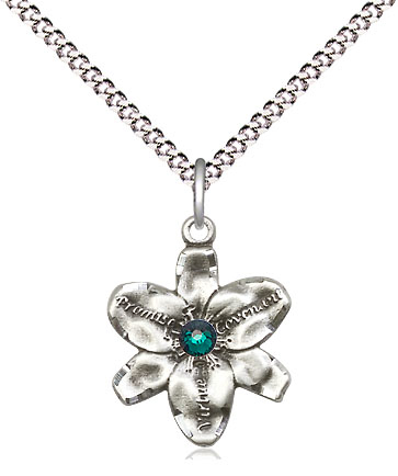 Sterling Silver Chastity Pendant with a 3mm Emerald Swarovski stone on a 18 inch Light Rhodium Light Curb chain