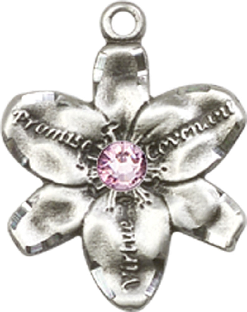 Sterling Silver Chastity Medal with a 3mm Light Amethyst Swarovski stone