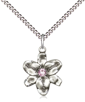 Sterling Silver Chastity Pendant with a 3mm Light Amethyst Swarovski stone on a 18 inch Light Rhodium Light Curb chain