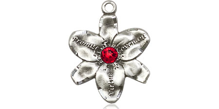 Sterling Silver Chastity Medal with a 3mm Ruby Swarovski stone