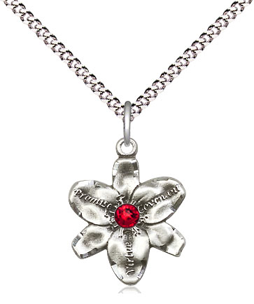 Sterling Silver Chastity Pendant with a 3mm Ruby Swarovski stone on a 18 inch Light Rhodium Light Curb chain