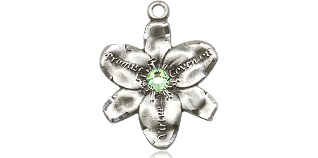 Sterling Silver Chastity Medal with a 3mm Peridot Swarovski stone