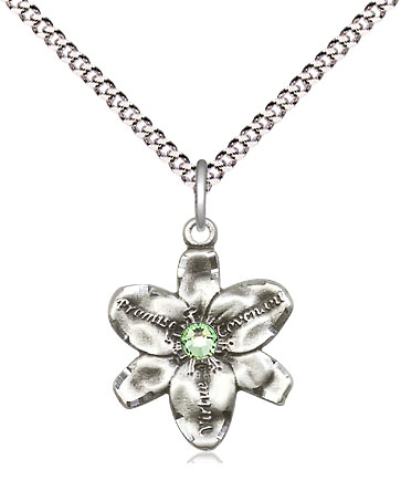 Sterling Silver Chastity Pendant with a 3mm Peridot Swarovski stone on a 18 inch Light Rhodium Light Curb chain