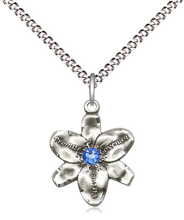 Sterling Silver Chastity Pendant with a 3mm Sapphire Swarovski stone on a 18 inch Light Rhodium Light Curb chain