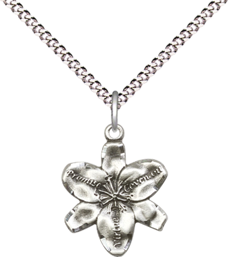 Sterling Silver Chastity Pendant on a 18 inch Light Rhodium Light Curb chain