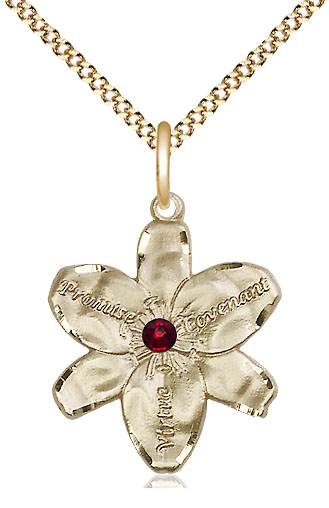 14kt Gold Filled Chastity Pendant with a 3mm Garnet Swarovski stone on a 18 inch Gold Plate Light Curb chain