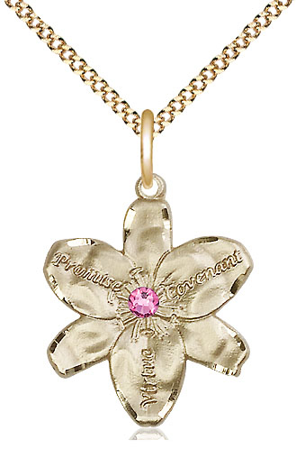 14kt Gold Filled Chastity Pendant with a 3mm Rose Swarovski stone on a 18 inch Gold Plate Light Curb chain