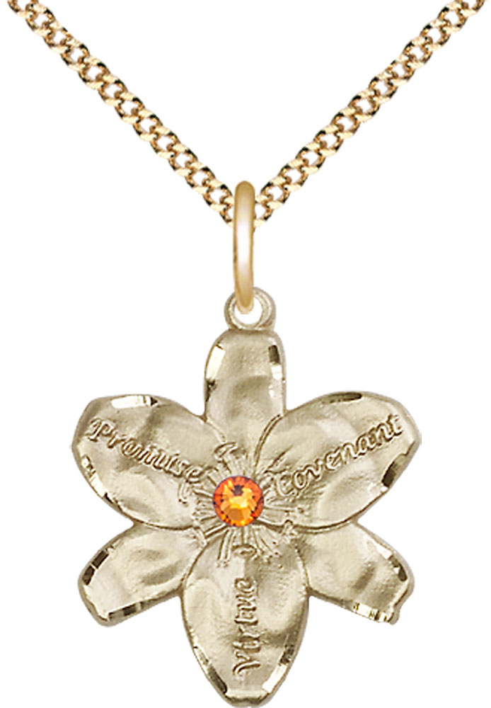 14kt Gold Filled Chastity Pendant with a 3mm Topaz Swarovski stone on a 18 inch Gold Plate Light Curb chain