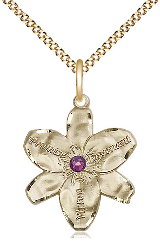 14kt Gold Filled Chastity Pendant with a 3mm Amethyst Swarovski stone on a 18 inch Gold Plate Light Curb chain