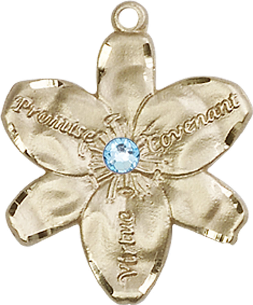 14kt Gold Filled Chastity Medal with a 3mm Aqua Swarovski stone