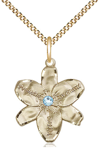 14kt Gold Filled Chastity Pendant with a 3mm Aqua Swarovski stone on a 18 inch Gold Plate Light Curb chain