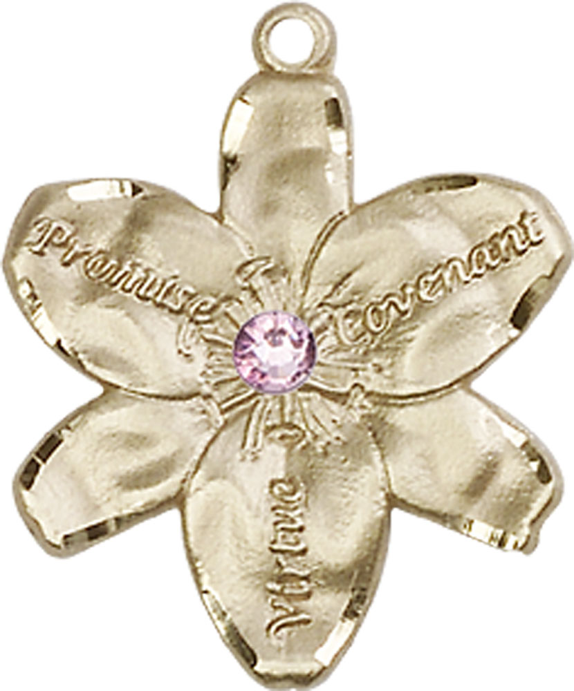 14kt Gold Filled Chastity Medal with a 3mm Light Amethyst Swarovski stone