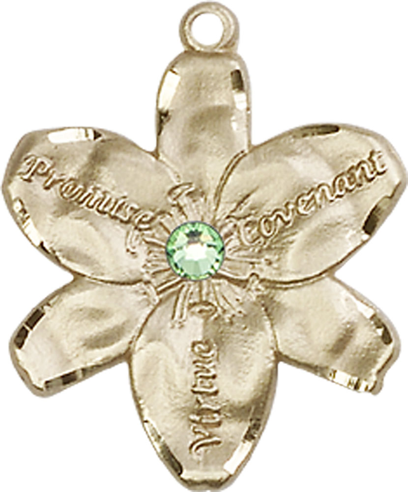 14kt Gold Filled Chastity Medal with a 3mm Peridot Swarovski stone