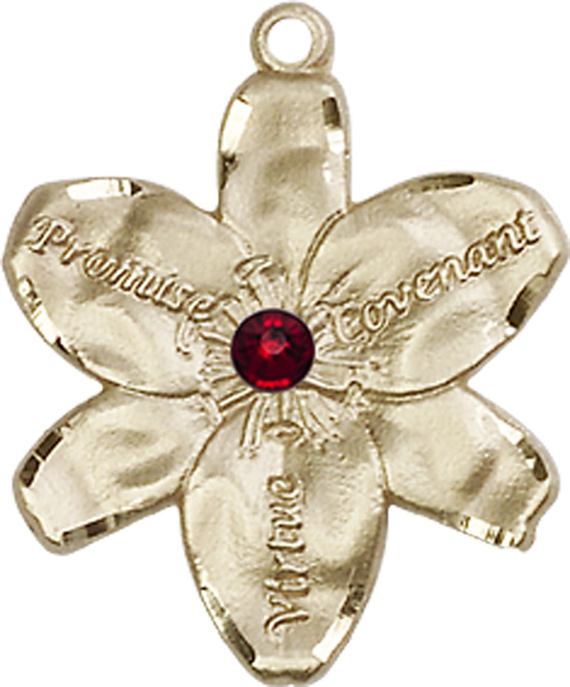 14kt Gold Chastity Medal with a 3mm Garnet Swarovski stone