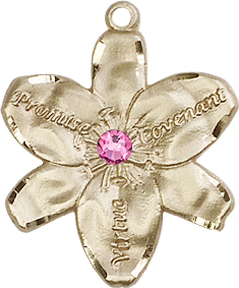14kt Gold Chastity Medal with a 3mm Rose Swarovski stone