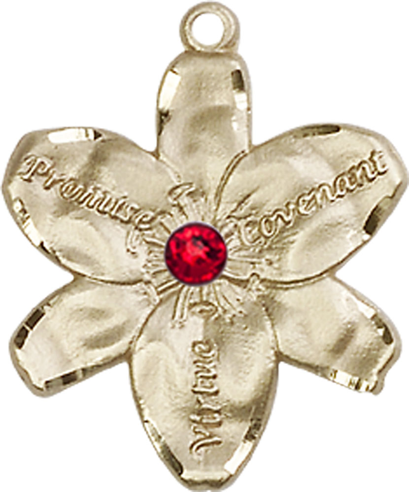 14kt Gold Chastity Medal with a 3mm Ruby Swarovski stone