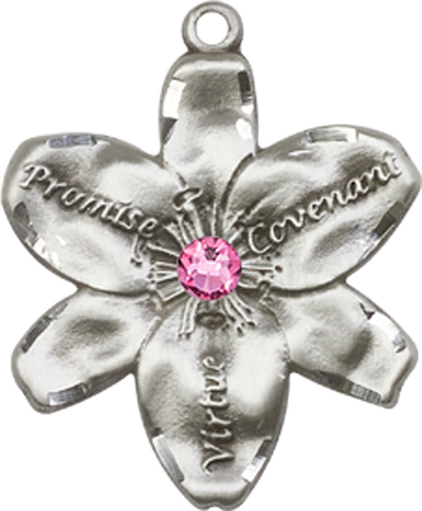 Sterling Silver Chastity Medal with a 3mm Rose Swarovski stone