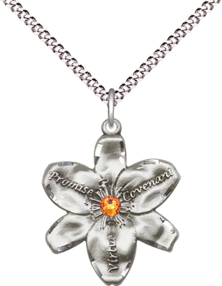 Sterling Silver Chastity Pendant with a 3mm Topaz Swarovski stone on a 18 inch Light Rhodium Light Curb chain