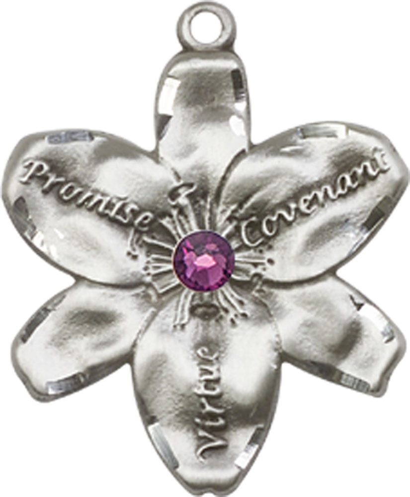 Sterling Silver Chastity Medal with a 3mm Amethyst Swarovski stone
