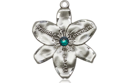 Sterling Silver Chastity Medal with a 3mm Emerald Swarovski stone