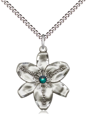 Sterling Silver Chastity Pendant with a 3mm Emerald Swarovski stone on a 18 inch Light Rhodium Light Curb chain