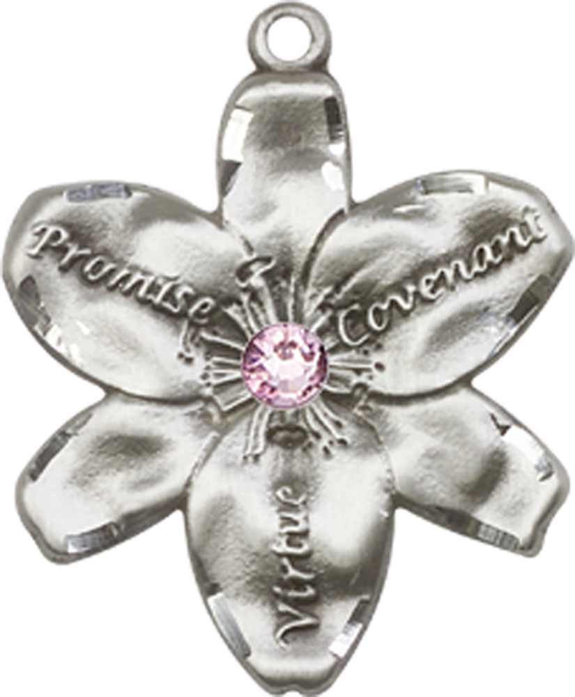 Sterling Silver Chastity Medal with a 3mm Light Amethyst Swarovski stone