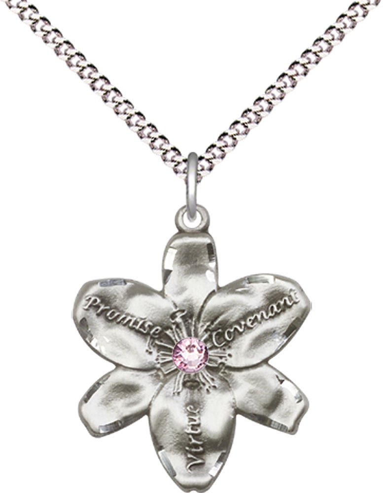 Sterling Silver Chastity Pendant with a 3mm Light Amethyst Swarovski stone on a 18 inch Light Rhodium Light Curb chain