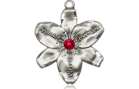 Sterling Silver Chastity Medal with a 3mm Ruby Swarovski stone