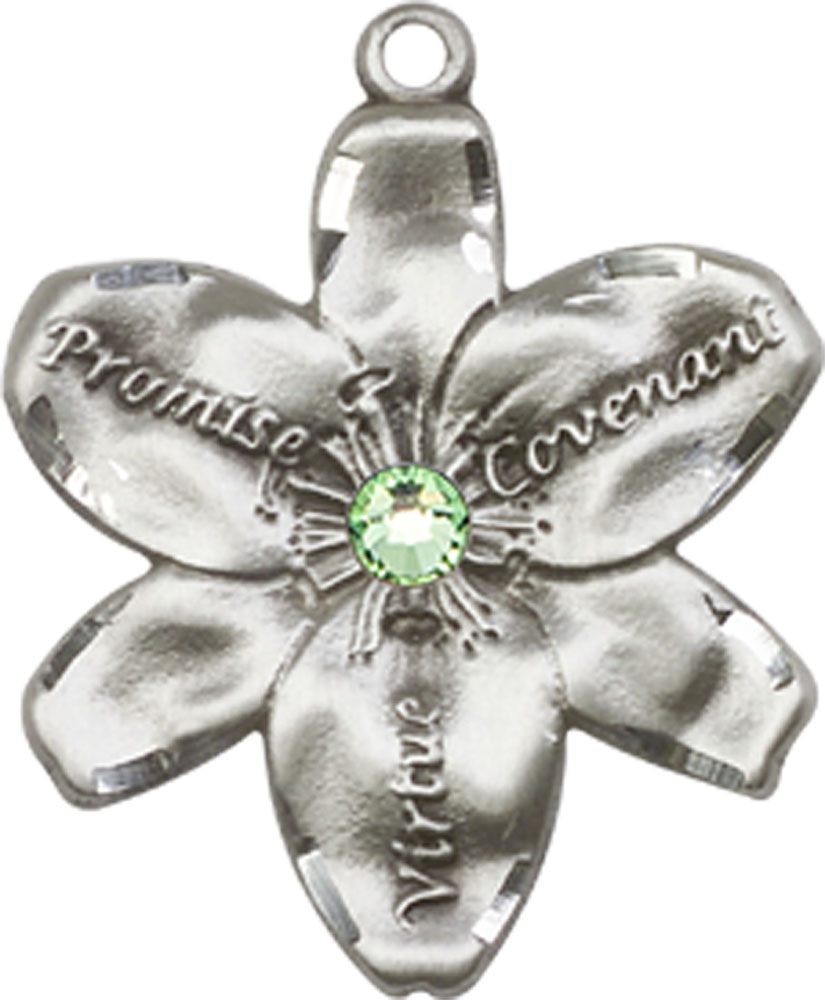 Sterling Silver Chastity Medal with a 3mm Peridot Swarovski stone