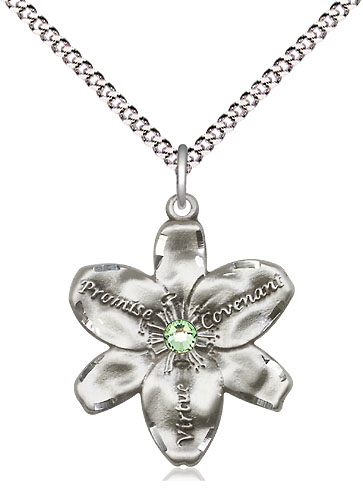 Sterling Silver Chastity Pendant with a 3mm Peridot Swarovski stone on a 18 inch Light Rhodium Light Curb chain