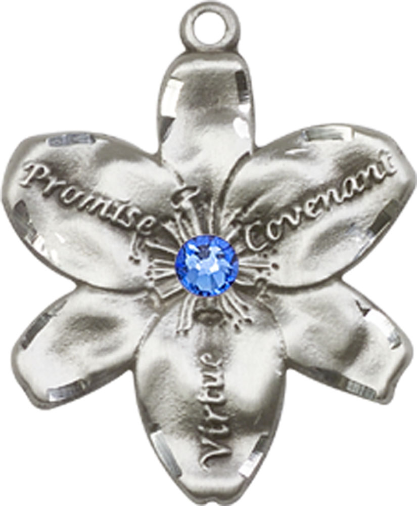 Sterling Silver Chastity Medal with a 3mm Sapphire Swarovski stone