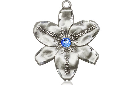 Sterling Silver Chastity Medal with a 3mm Sapphire Swarovski stone