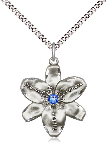 Sterling Silver Chastity Pendant with a 3mm Sapphire Swarovski stone on a 18 inch Light Rhodium Light Curb chain