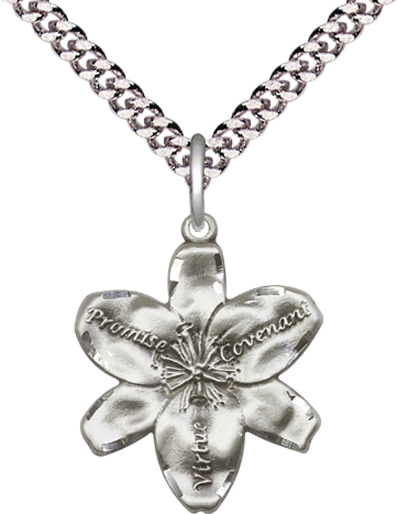 Sterling Silver Chastity Pendant on a 24 inch Light Rhodium Heavy Curb chain