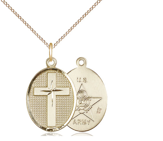 14kt Gold Filled Cross Army Pendant on a 18 inch Gold Filled Light Curb chain