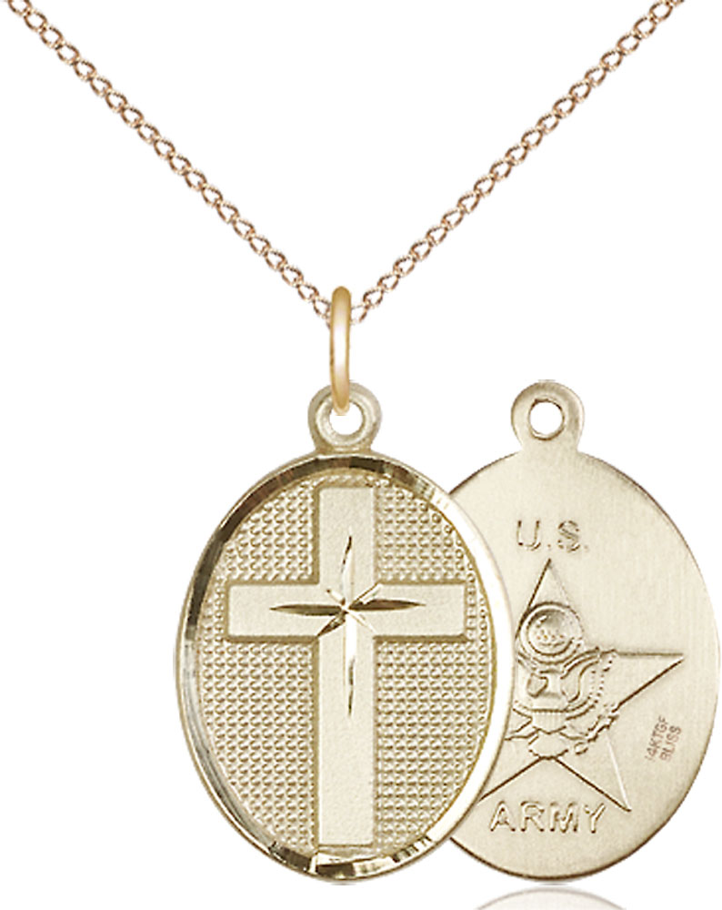 14kt Gold Filled Cross Army Pendant on a 18 inch Gold Filled Light Curb chain