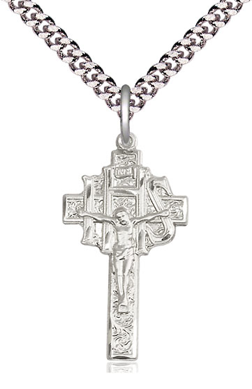Sterling Silver Crucifix-IHS Pendant on a 24 inch Light Rhodium Heavy Curb chain