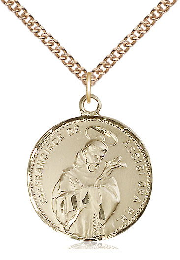 14kt Gold Filled Saint Francis of Assisi Pendant on a 24 inch Gold Filled Heavy Curb chain