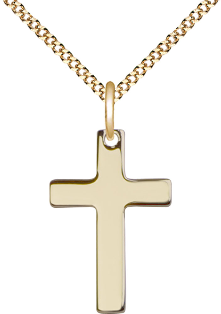 14kt Gold Filled Cross Pendant on a 18 inch Gold Plate Light Curb chain