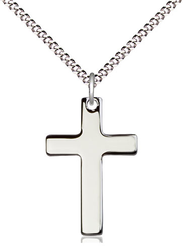 Sterling Silver Cross Pendant on a 18 inch Light Rhodium Light Curb chain