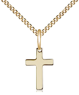 14kt Gold Filled Cross Pendant on a 18 inch Gold Plate Light Curb chain